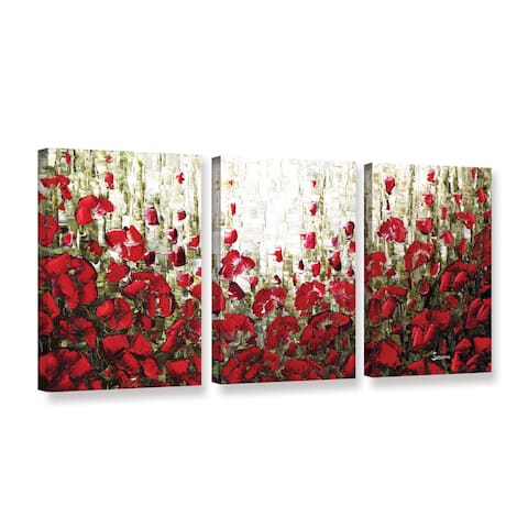 ArtWall Susanna Shaposhnikova's Olive Red Poppies, 3 Piece Gallery Wrapped Canvas Set