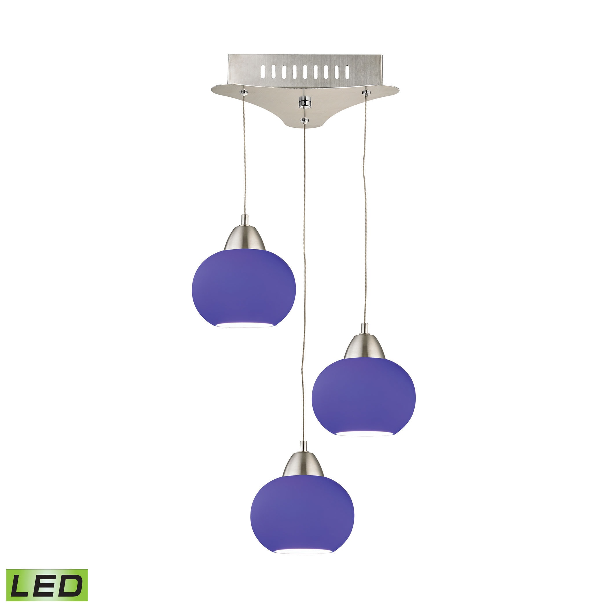 Satin Nickel Elk Lighting LCA403-7-16M Ciotola 3 Light LED Pendant with Blue Glass