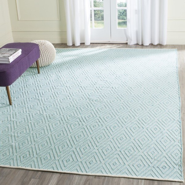 Safavieh Hand Woven Montauk Turquoise Ivory Cotton Rug 8 X 10 Safavieh Hand Woven Montauk Turquoise Ivory Cotton Rug 8 X27