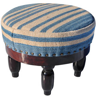 Handmade Indo Cotton and Wool Wood Ottoman Footstool (India) - 21" x 21" x 21"