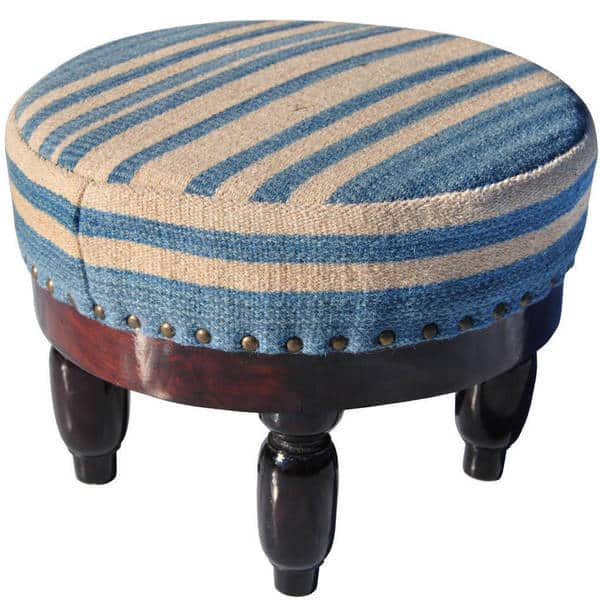 slide 2 of 9, Handmade Indo Cotton and Wool Wood Ottoman Footstool (India) - 21" x 21" x 21"