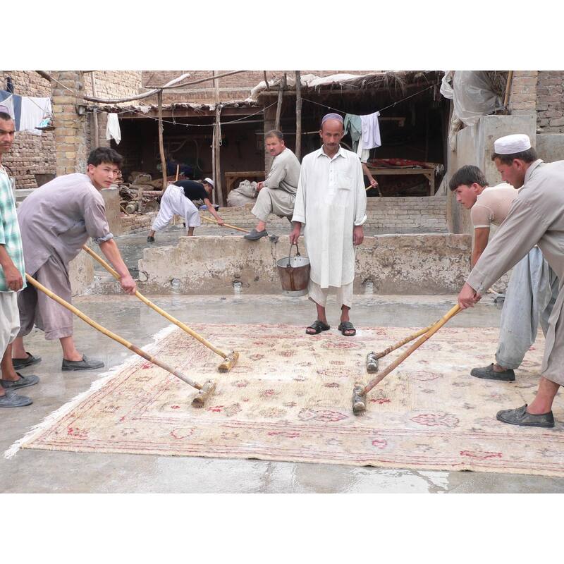 Handmade Striped Cotton Wood Ottoman Footstool (India) - 21" x 21" x 21"