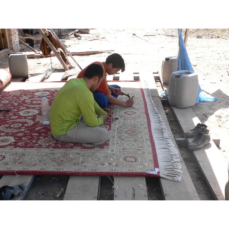 Handmade Striped Cotton Wood Ottoman Footstool (India) - 21" x 21" x 21"