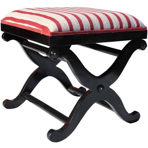 Handmade Striped Cotton Wood Ottoman Footstool (India) - 21" x 21" x 21"