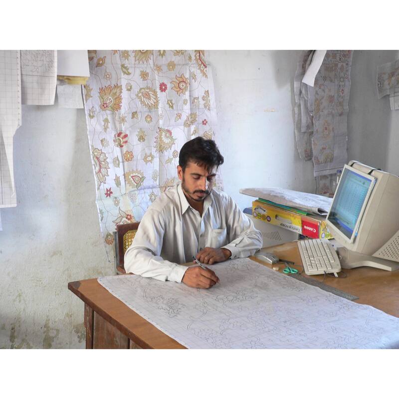 Handmade Striped Cotton Wood Ottoman Footstool (India) - 21" x 21" x 21"