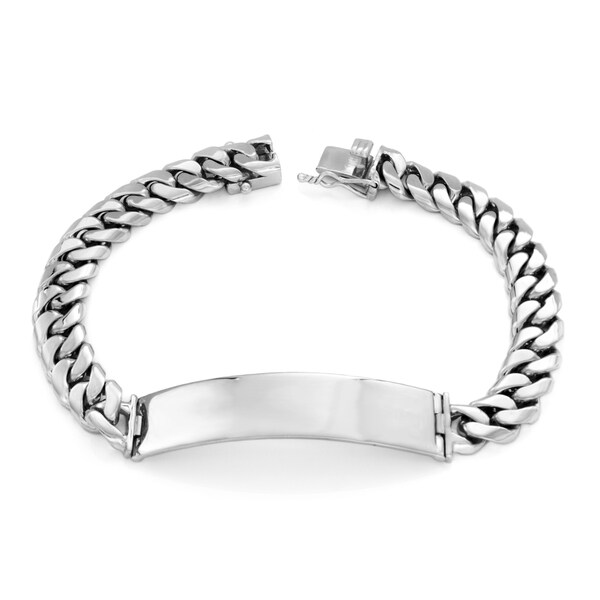 Roberto Martinez Silver 9mm Cuban Link Id Bracelet White Roberto Martinez Silver 9mm Cuban Link Id Bracelet White
