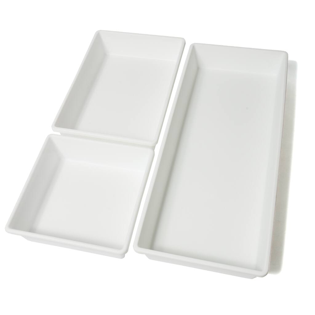 3-piece White Plastic Drawer Organizer Set