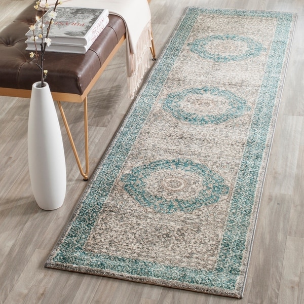 Safavieh Sofia Vintage Medallion Light Grey / Blue Distressed Rug - 2'2 x 8'