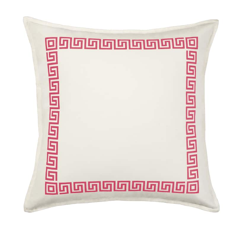 Greek Key Cotton Canvas 20-inch Pillow - Raspberry