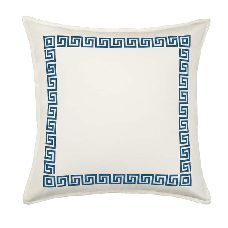 Greek Key Cotton Canvas 20-inch Pillow - Blue