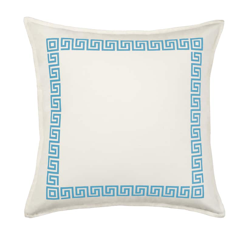 Greek Key Cotton Canvas 20-inch Pillow - Light Blue