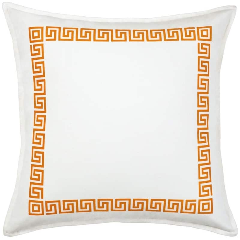 Greek Key Cotton Canvas 20-inch Pillow - Orange