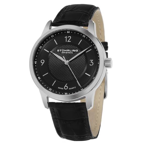 slide 1 of 3, Stuhrling Original Men's Aviator Swiss Quartz Black Leather Strap Watch