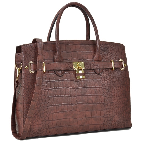 Shop Dasein Crocodile Embossed Satchel Handbag with Padlock - On Sale - Free Shipping Today ...