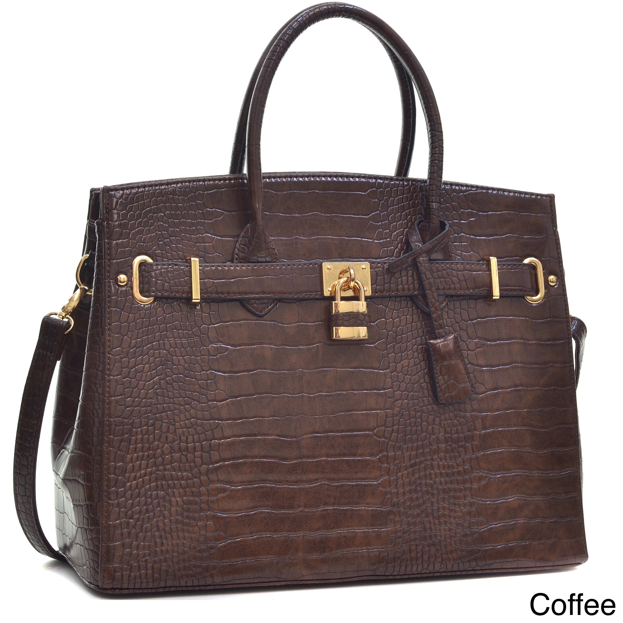 Dasein Crocodile Embossed Satchel Handbag With Padlock
