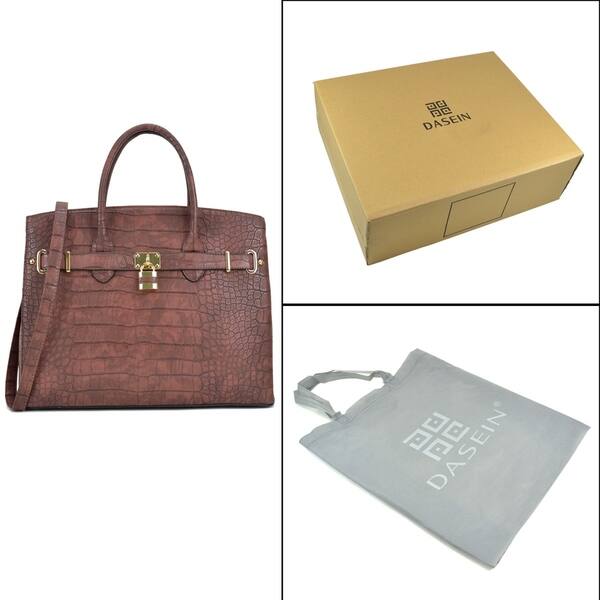 Dasein Crocodile Embossed Satchel Handbag With Padlock