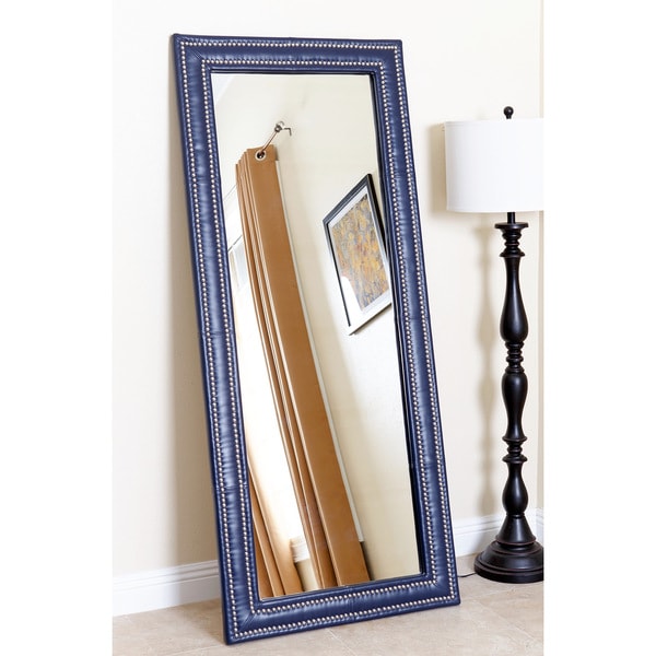 Abbyson Maxx Navy Blue Leather Nailhead trim Floor Mirror Free