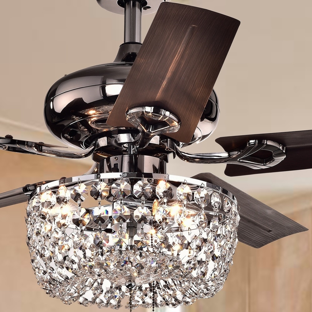 Warehouse of Tiffany Angel 3-light Crystal Chandelier 5-blade Brown Ceiling Fan