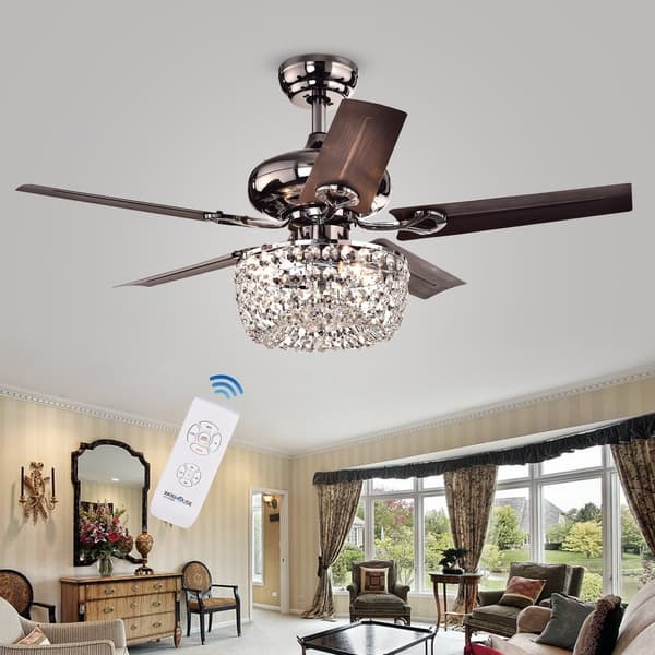 Angel 3-light Crystal Chandelier 5-blade 43-inch Brown Ceiling Fan (Optional Remote) Angel 3-light Crystal Chandelier 5-blade 43-inch Brown Ceiling Fan (Optional Remote)