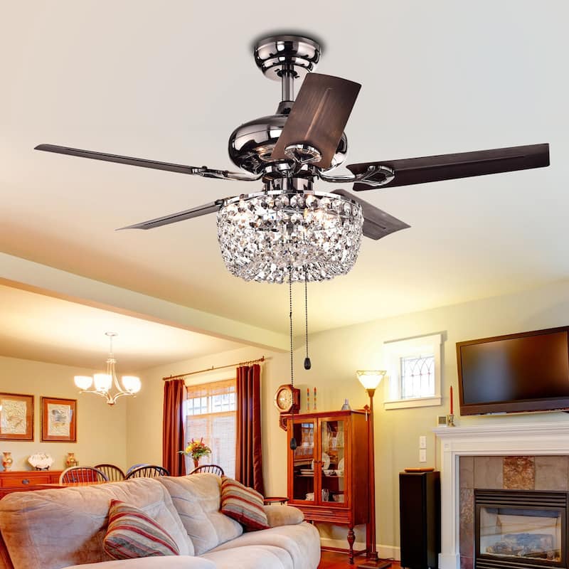 Angel 3-light Crystal Chandelier 5-blade Brown Ceiling Fan - Pull Chain