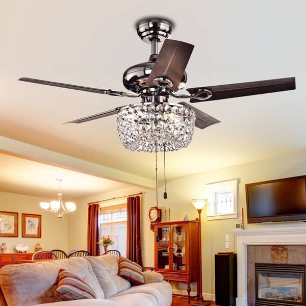 Angel 3-light Crystal Chandelier 5-blade 43-inch Brown Ceiling Fan (Optional Remote) Angel 3-light Crystal Chandelier 5-blade 43-inch Brown Ceiling Fan (Optional Remote)