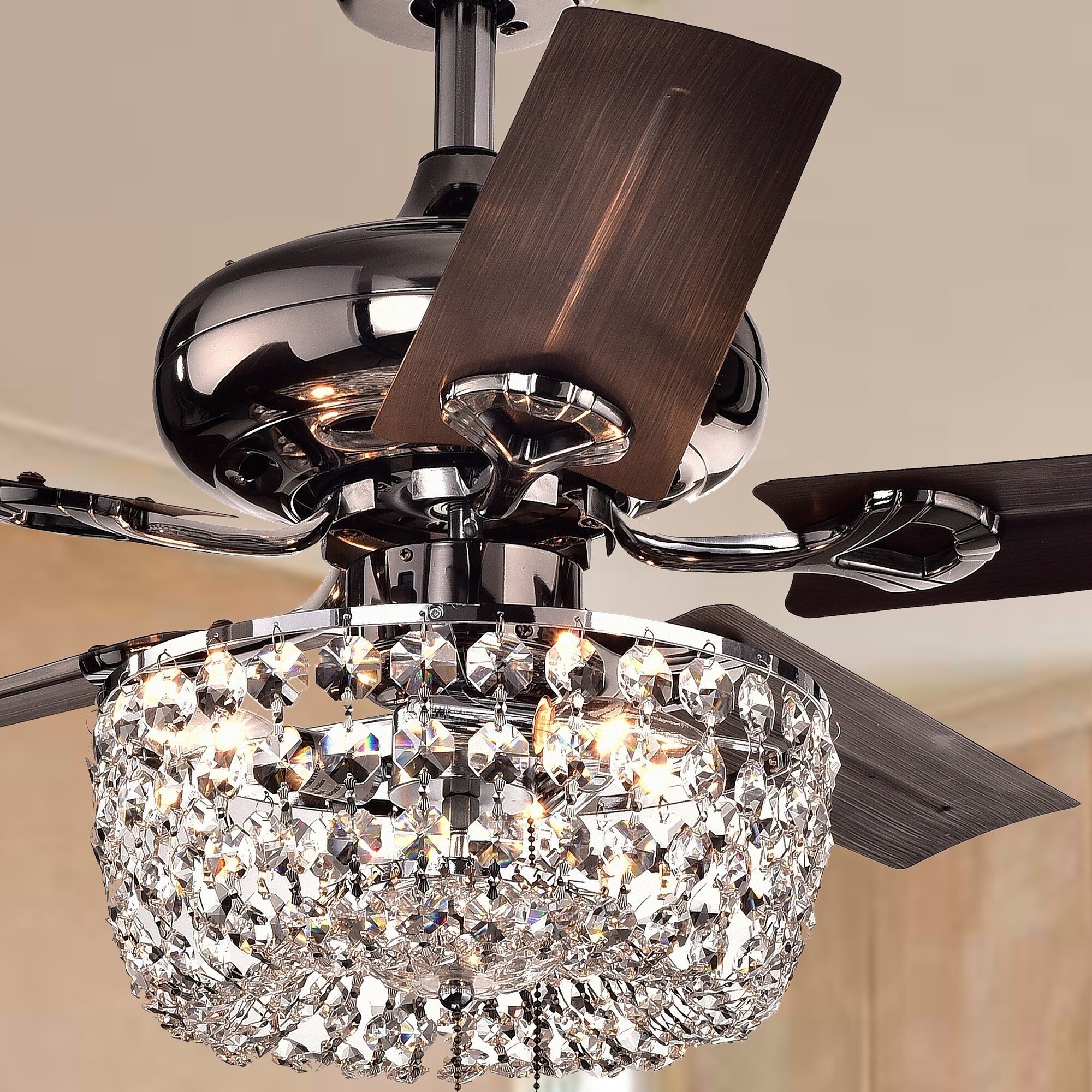 Angel 3 Light Crystal Chandelier 5 Blade Brown Ceiling Fan