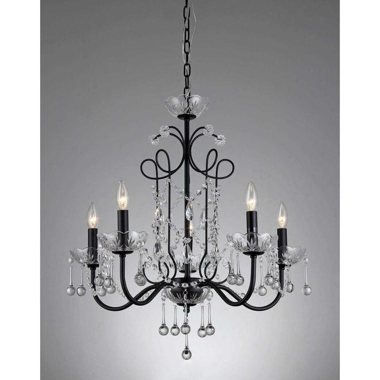 Donna 5-light Crystal 22-inch Black Finish Chandelier (Crystal 22-inch Black Finish Chandelier) - Chandeliers For Bedrooms by Overstock.com