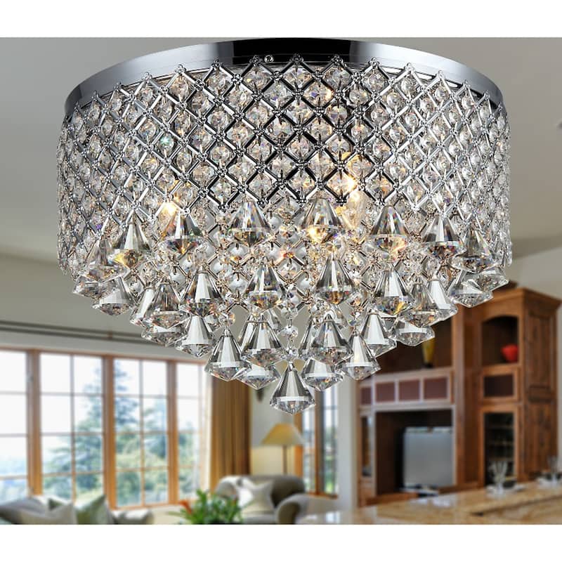 Trey 3-light Chrome 16-inch Crystal Flush Mount Chandelier