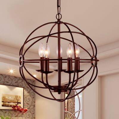 Theo 5-light Rustic Brown 17-inch Chandelier
