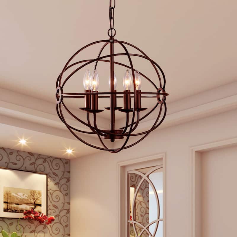 Theo 5-light Rustic Brown 17-inch Chandelier