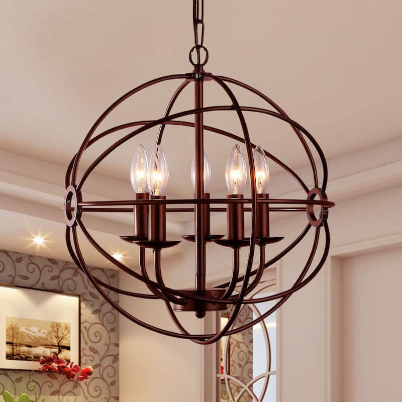 Theo 5-light Rustic Brown 17-inch Chandelier