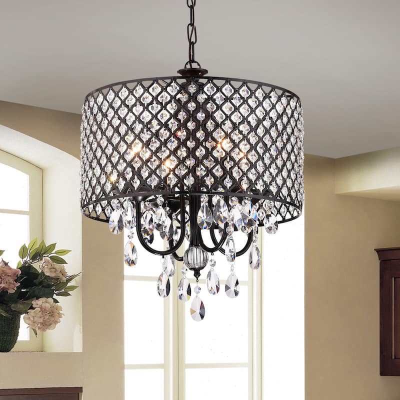 Monet 4-lights Black-finished 17-inch Crystal Round Chandelier