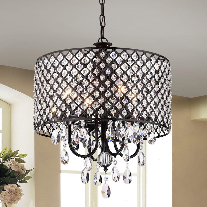 Monet 4-lights Black-finished 17-inch Crystal Round Chandelier