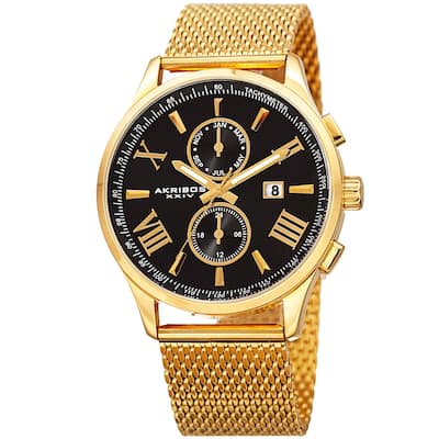 Akribos XXIV Men's Swiss Quartz Multifunction Stainless Steel Mesh Gold-Tone Bracelet Watch - GOLD