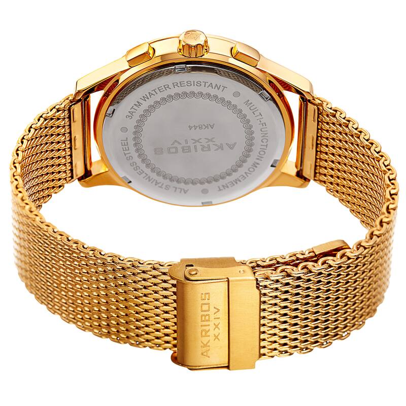Akribos XXIV Men's Swiss Quartz Multifunction Stainless Steel Mesh Gold-Tone Bracelet Watch - GOLD