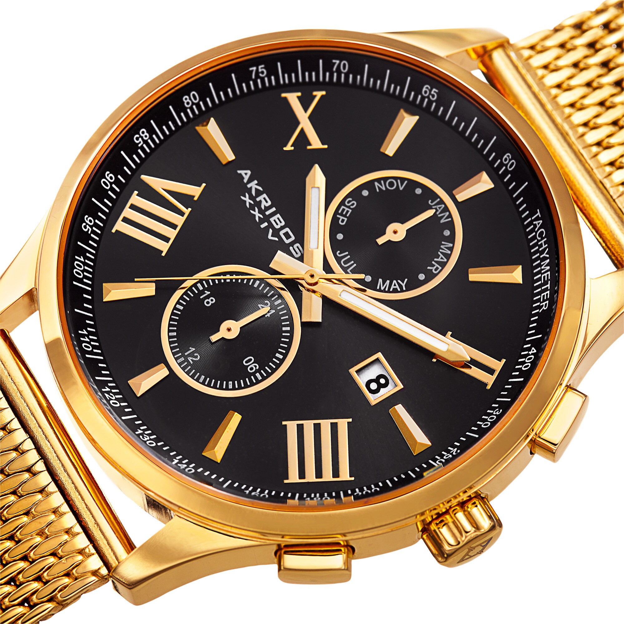 Akribos XXIV Men's Swiss Quartz Multifunction Stainless Steel Mesh