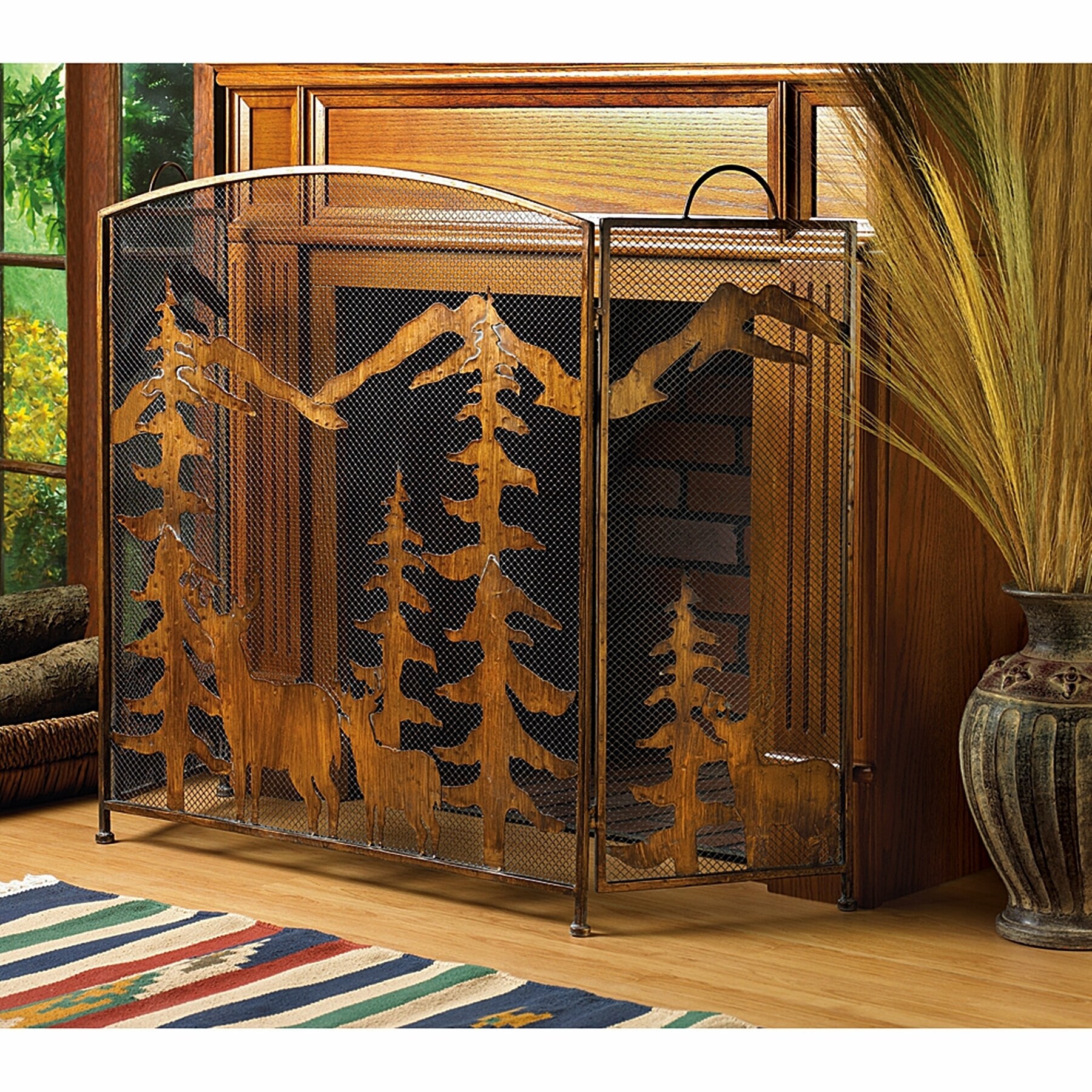Shop Rustic Mountain Fireplace Screen On Sale Free Shipping