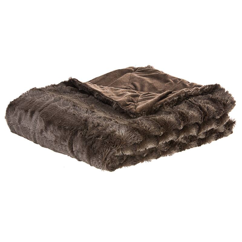Cheer Collection Faux Fur/ Microplush Reversible Throw Blanket - 86"x86" - Chocolate