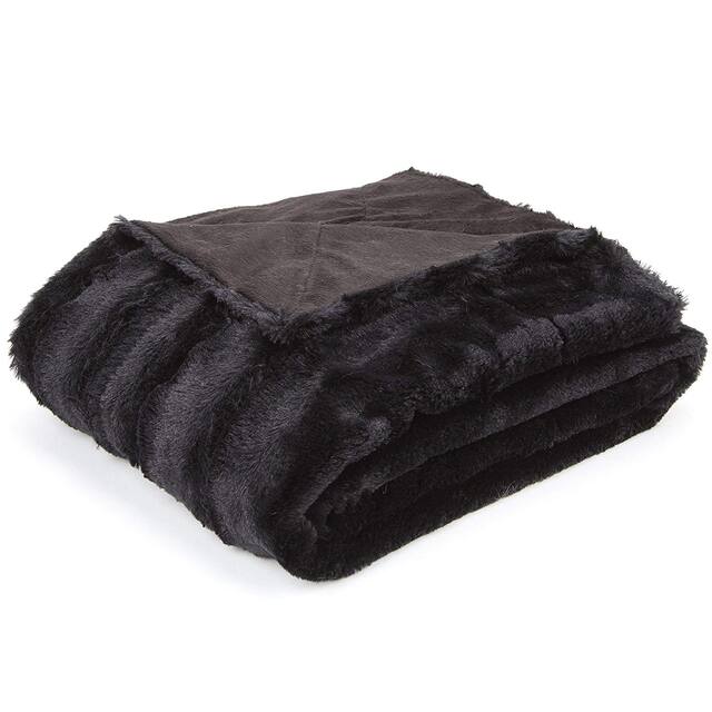 Cheer Collection Faux Fur/ Microplush Reversible Throw Blanket - 86"x86" - Black