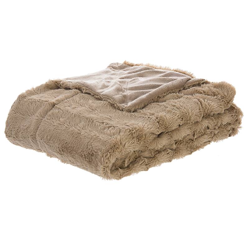 Cheer Collection Faux Fur/ Microplush Reversible Throw Blanket - 60"x70" - Sand