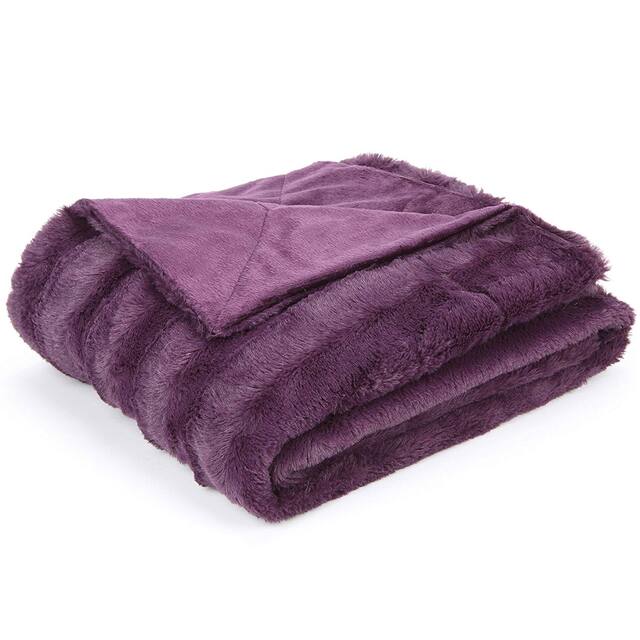 Cheer Collection Faux Fur/ Microplush Reversible Throw Blanket - 50"x60" - Purple