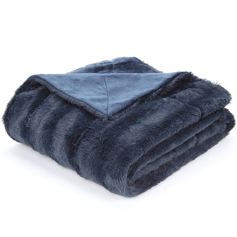 Cheer Collection Faux Fur/ Microplush Reversible Throw Blanket - 86"x86" - Blue