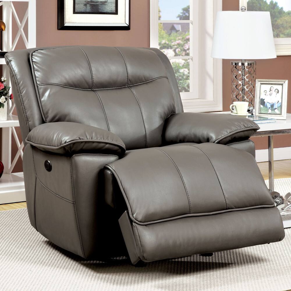 Furniture of America Loffman Grey Bonded Leather Power-Assist Recliner