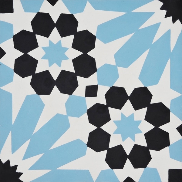 Agdal in Black and Blue Handmade 8x8-in Moroccan Tiles (Pack of 12)