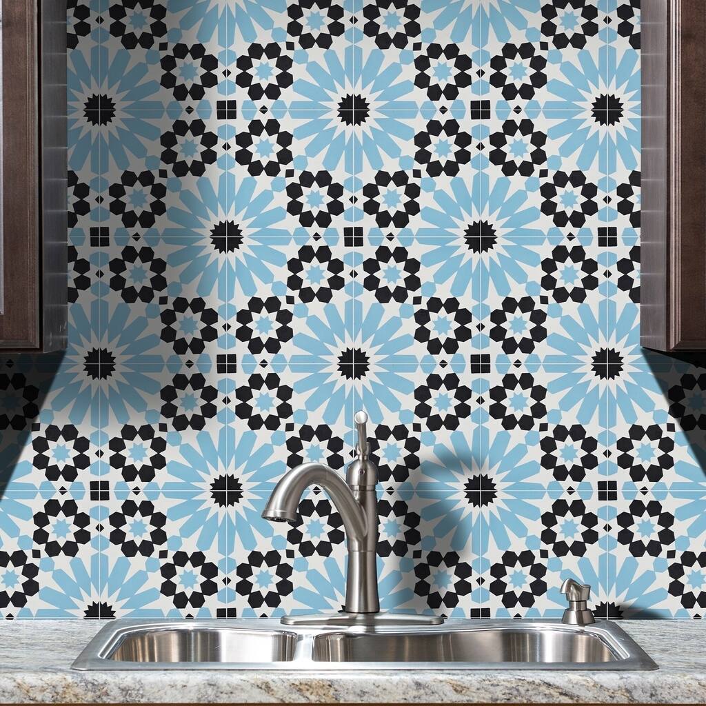 Handmade Agdal in Black and Blue Tile, Pack of 12 (Morocco)