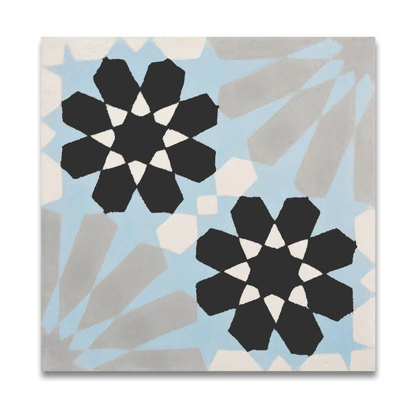 Agdal Blue, Grey, and Black Handmade 8x8-in Moroccan Tiles (Pack 12)