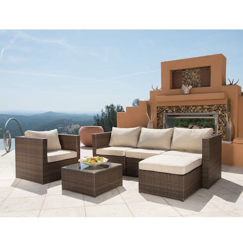 Corvus Trey Outdoor 6-piece Wicker Sofa Set with Glass Top