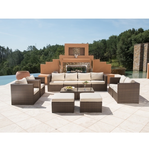 Corvus Trey 12-piece Dark Brown Wicker Patio Furniture Set with Glass Top