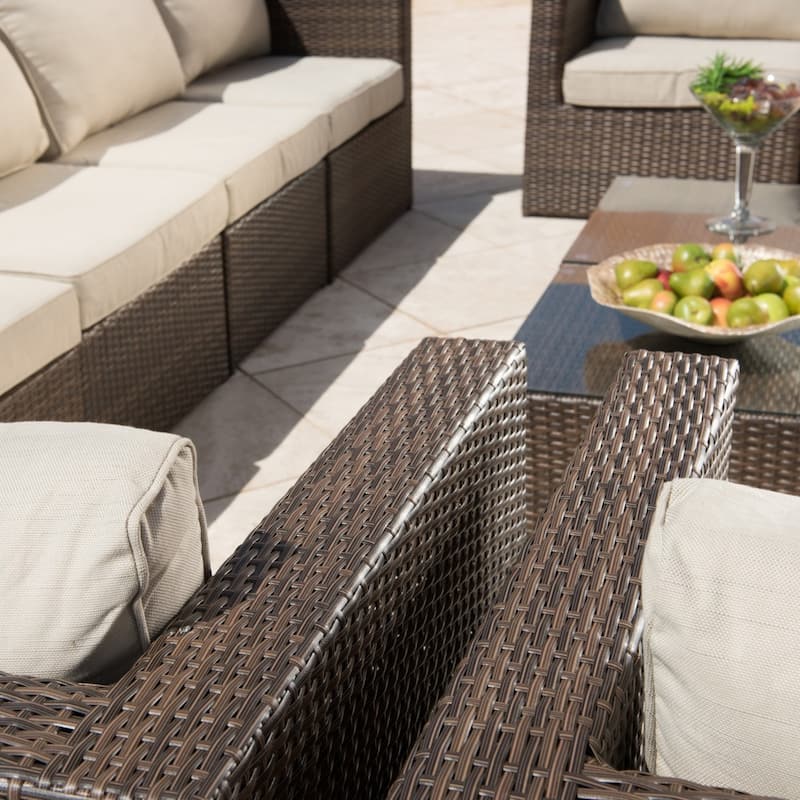 Corvus Trey 12-piece Brown Wicker Patio Furniture Sectional Conversation Set
