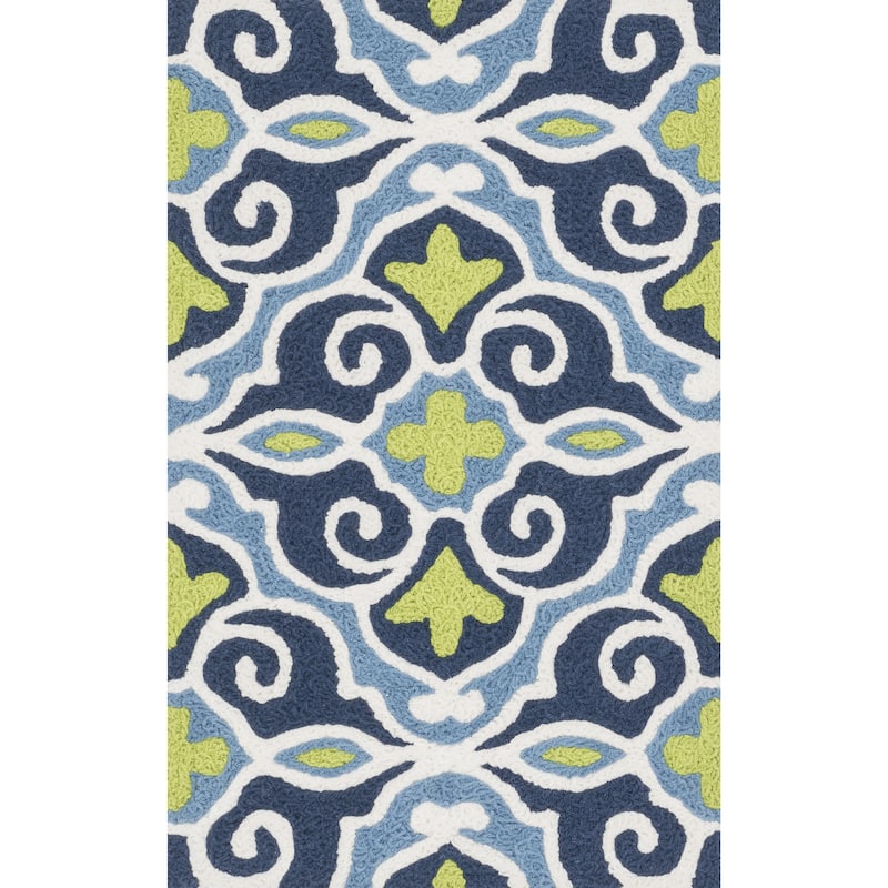 Hand-hooked Marcy Blue/ Green Scroll Rug